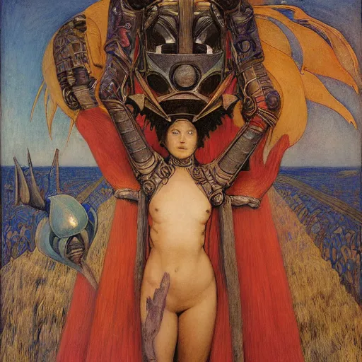 Image similar to the robot queen with her bird mask, by annie swynnerton and diego rivera and elihu vedder and jean delville, symbolist, dramatic lighting, elaborate geometric ornament, head and shoulders view, art brut, soft cool colors, smooth, sharp focus, extremely detailed, adolf wolfli, donato giancola, leo and diane dillon