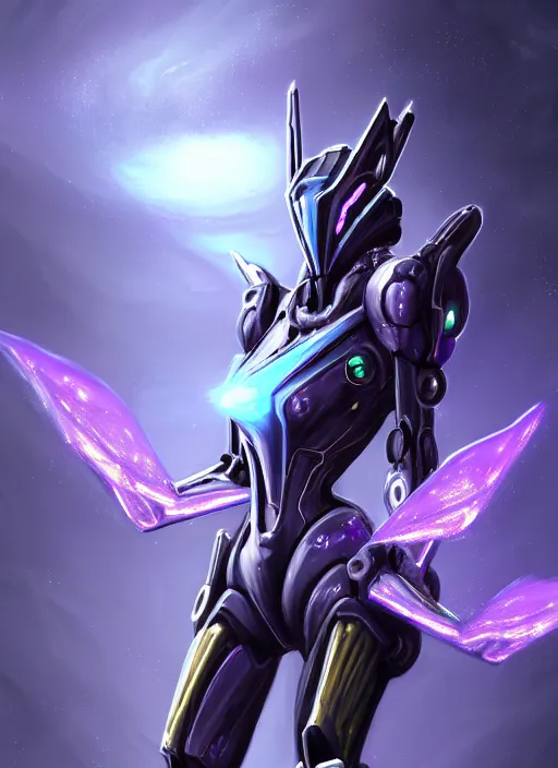 Image similar to cinematic maw shot, cosmic sized proportional stunning beautiful hot female warframe, detailed sleek robot mecha female dragon head, metal ears, purple visor eyes, sleek silver armor, floating in empty space, nebula sized, epic proportions, epic size, epic scale, furry art, dragon art, giantess art, warframe fanart, furaffinity, deviantart