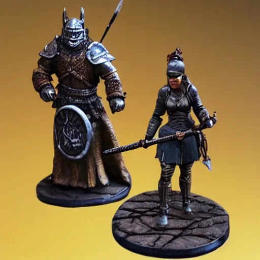 Prompt: 80mm resin detailed Miniature of woman in armor is standing with an orc warrior; Image on the store website, eBay, Full body