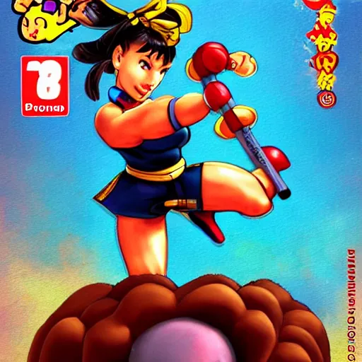 Image similar to chun li stomping a goomba with a pogo stick, photorealistic, masterpiece