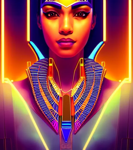 Prompt: symmetry!! egyptian queen of technology, solid cube of light, hard edges, product render retro - futuristic poster scifi, lasers and neon circuits, brown skin beautiful egyptian, queen, intricate, elegant, highly detailed, digital painting, artstation, concept art, smooth, sharp focus, illustration, dreamlike, art by artgerm