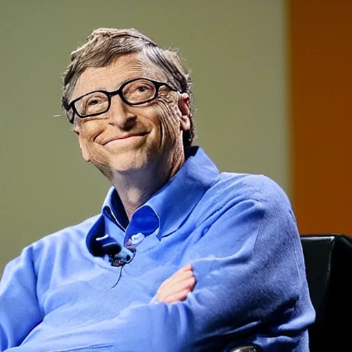 Image similar to Bill Gates, wearing a blue shirt and a white hat, investing in a company, in Shark Tank (2016)