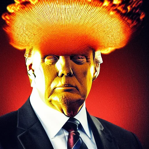 Image similar to a nuclear mushroom cloud with donald trumps face on it. portrait, intricate, highly detailed, concept art, smooth, sharp focus, illustration, medium shot, mid - shot