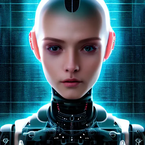 Image similar to centered portrait of an ultra detailed Mechanical Cyberpunk Female Android, looking into the camera!!, intricate, elegant, super highly detailed, professional digital painting, artstation, concept art, smooth, sharp focus, no blur, no dof, extreme illustration, Unreal Engine 5, Photorealism, 8k, cinematic, art by artgerm and greg rutkowski and alphonse mucha and loish and WLOP