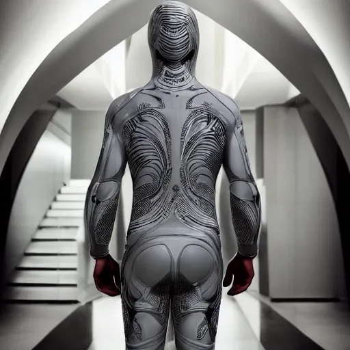 Image similar to love, diverse grey cybersuits, from behind, grey rituals, wide wide angle, vivid, elaborate, highly detailed, beautiful lighting