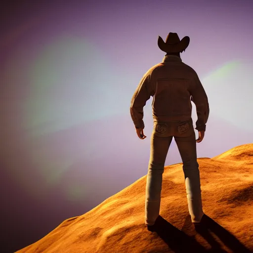 Prompt: cowboy on the moon, standing pose, planet earth background, photorealistic, octane render, blender render, dynamic lighting