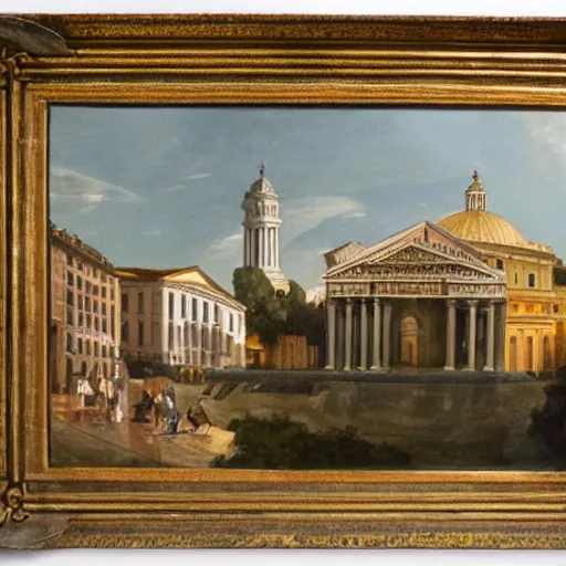 Image similar to the view of the pantheon in rome painted in the style of martinus rørbye