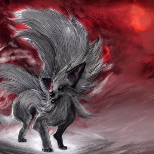 Prompt: Ninetails in style of Bloodborne. Concept art, cosmic horror, body horror, ArtStation.