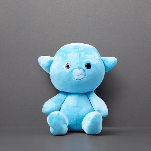 Prompt: blue'snappy gifts'plush doll, on water matress, gifts, bright atmosphere, high detail, soft lighting, 8 k