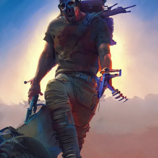 Image similar to hero world mad max 2 : the road warrior, behance hd by jesper ejsing, by rhads, makoto shinkai and lois van baarle, ilya kuvshinov, rossdraws global illumination