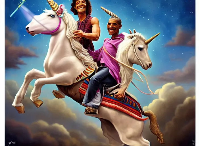 Image similar to portrait of obama riding an unicorn, pixar style, by tristan eaton stanley artgerm and tom bagshaw.