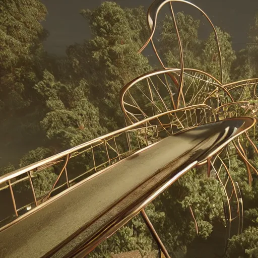 Image similar to roller coaster, liminal space, unreal engine, octane render, houdini