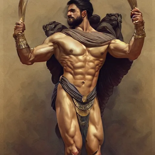 Prompt: twitch streamer ItsSliker as a Greek god, gorgeous, amazing, muscular, fit, very muscular male body, intricate, highly detailed, digital painting, artstation, concept art, sharp focus, illustration, art by greg rutkowski and alphonse mucha