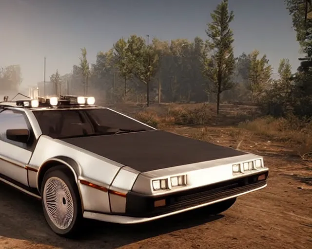 Prompt: new concept for a delorean, cinematic, photoreal, by red dead redemption 2