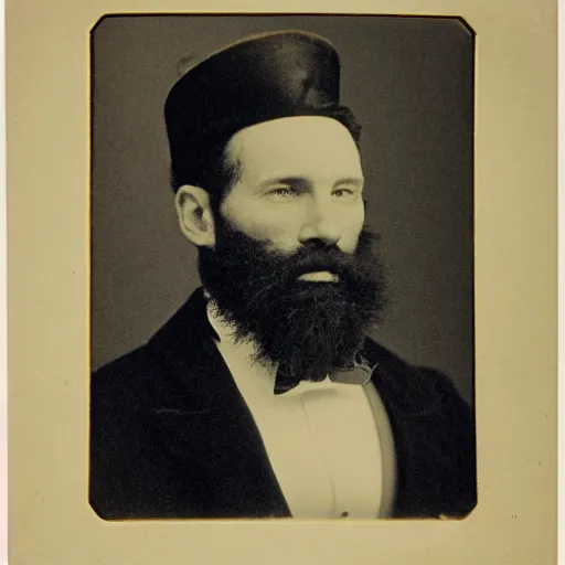 Image similar to A photograph portrait of Jerma985 in the mid-late 1800s with a top hat and beard, taken in the mid-late 1800s, grainy, taken on a Field View Camera, realistic, hyperrealistic, very realistic, highly detailed, very detailed, extremely detailed, detailed, digital art, trending on artstation