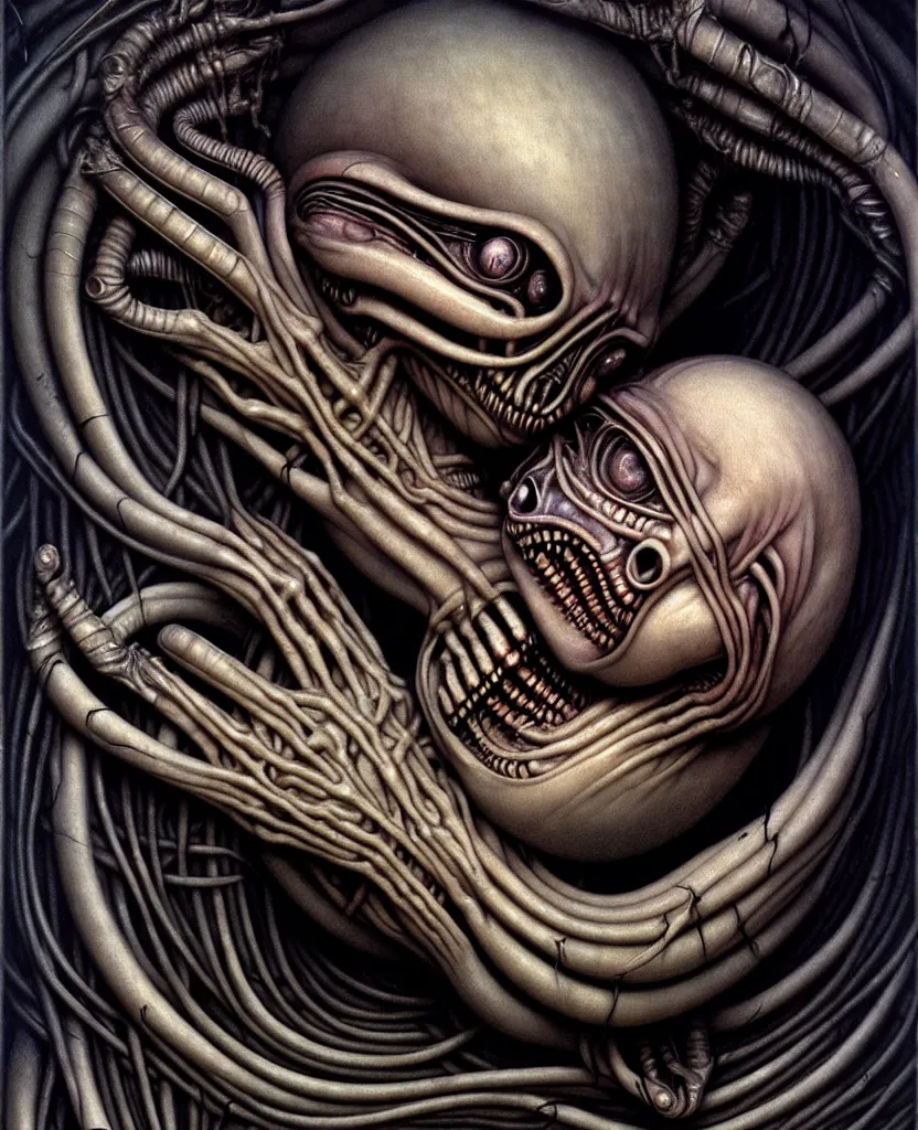 Prompt: newborn from alien, by hr giger, hd, hyper detailed, 4 k, depth perception, depth of field, neo - gothic, gothic. art by evelyn de morgan!!!, masterpiece