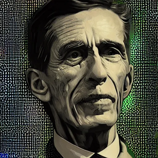 Image similar to The mighty kingly claude shannon father of cybernetics and artificial intelligence, highly detailed, award winning art, featured on art station