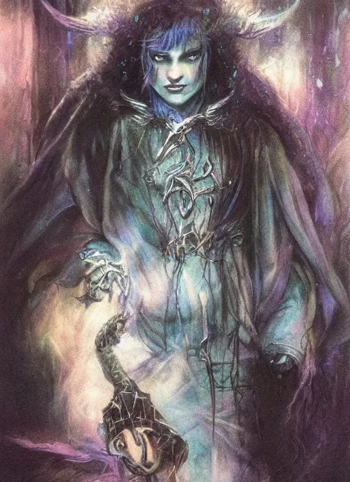 Image similar to portrait of young female sorceress of the endtimes, beautiful! coherent! dungeons and dragons character, by brian froud, strong line, night color, high contrast