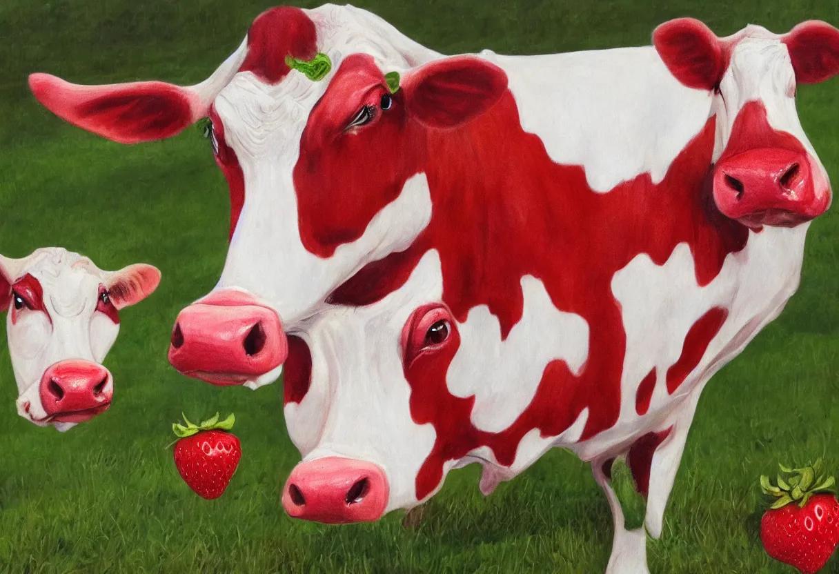 Prompt: strawberry cow 4k, hd, photorealistic