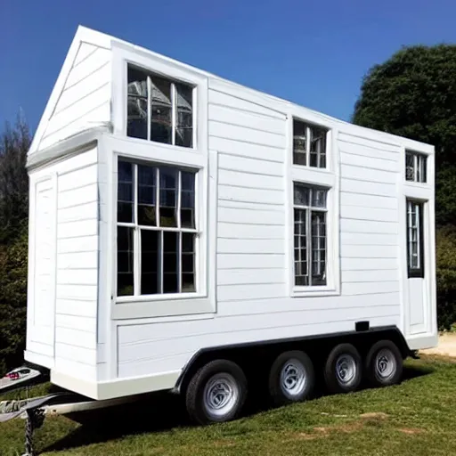 Prompt: islamic ivory - white marble tiny house on trailer