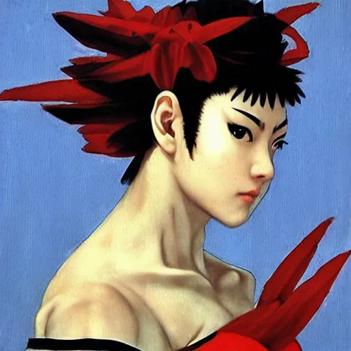 Image similar to sakura from streetfighter, painting by caravaggio, highly detailed, complex