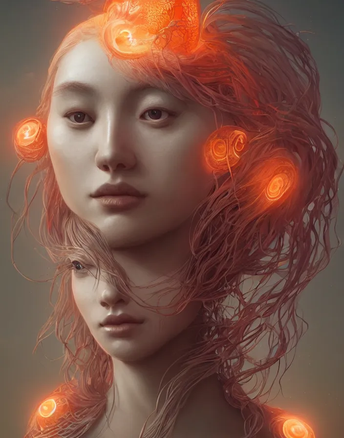 Image similar to goddess portrait. jellyfish phoenix head. intricate artwork by Tooth Wu and wlop and beeple. octane render, trending on artstation, greg rutkowski very coherent symmetrical artwork. cinematic, hyper realism, high detail, octane render, 8k, matte painting, peter mohrbacher, 3d