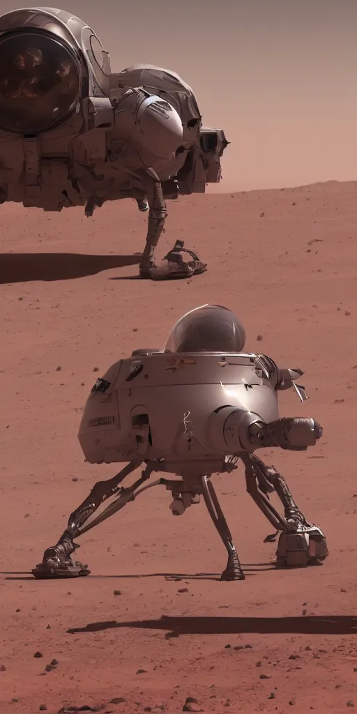 Image similar to concept art, american landing on mars, musk's mars migration program, new lightweight spacesuit, cyberpunk, backlight, epic, high detail, 8 k, octane rendering, unreal engine.