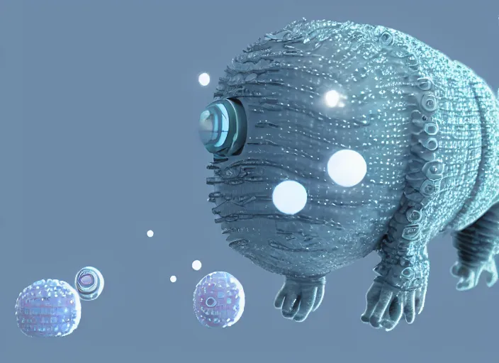 Image similar to tardigrade virtual pet, cute cgi render, made of simple spheres and cylinders, vintage computer graphics