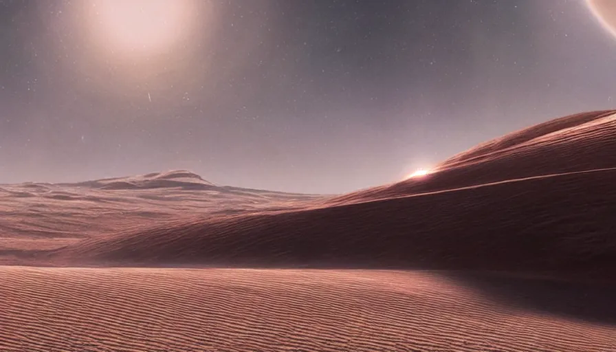 Image similar to a beautiful photo realistic still space image from the movie dune, hyperrealistic, highly detailed by kalin popov and greg rutkowski