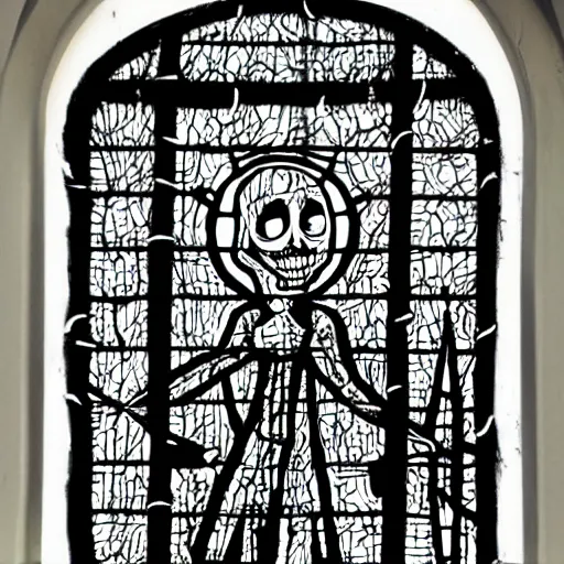 Prompt: jack skelington as a church window, richly collided and detailed