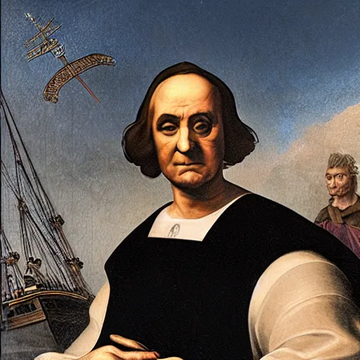 Prompt: christopher columbus portrait!!!! with an iphone in his hand, 4 k, 8 k, photorealistic imagery