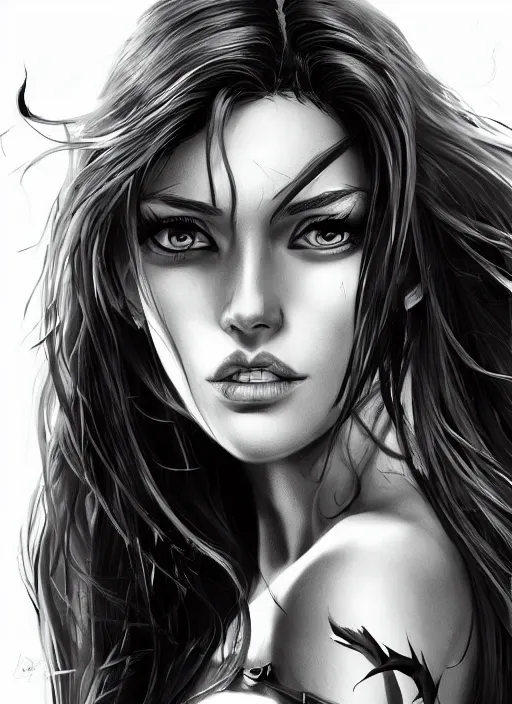 Image similar to headshot of a beautiful woman in black and white, art by diego fazio and diegoKoi and oscar Ukono, concept art, sharp focus, artgerm, 8k highly detailed