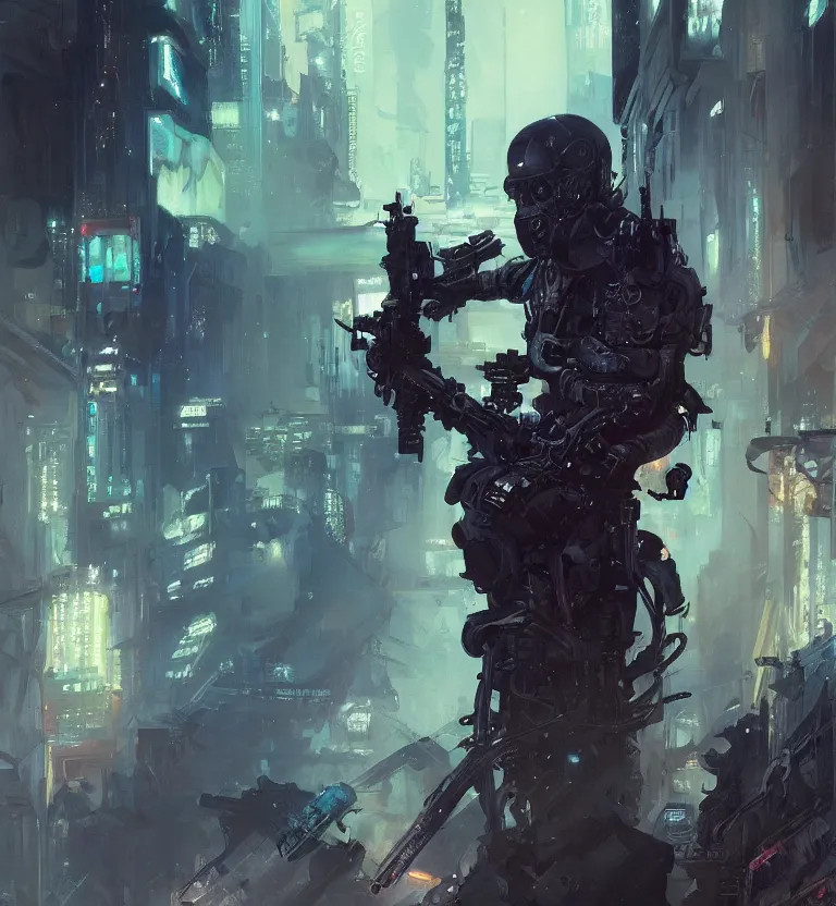 Image similar to a painting of cyberpunk death dealer, by jeremy mann, krenz cushart, artem demura, alphonse mucha, intricate, elegant, highly detailed, digital painting, artstation, concept art, smooth, sharp focus, illustration, art