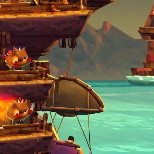 Image similar to hedgehog on a ship in seqa of thieves