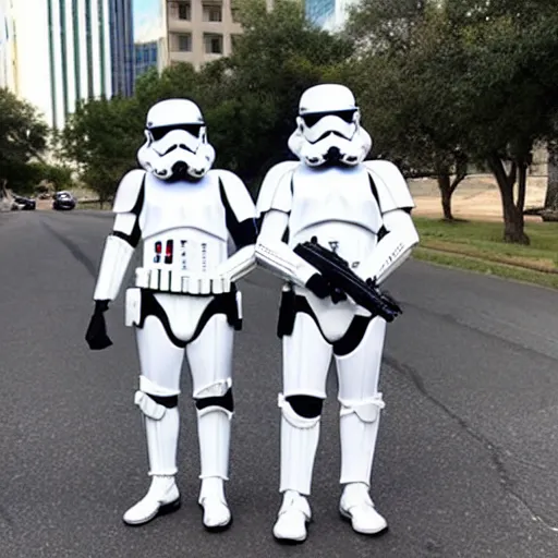 Image similar to stormtroopers in front of the austin skyline