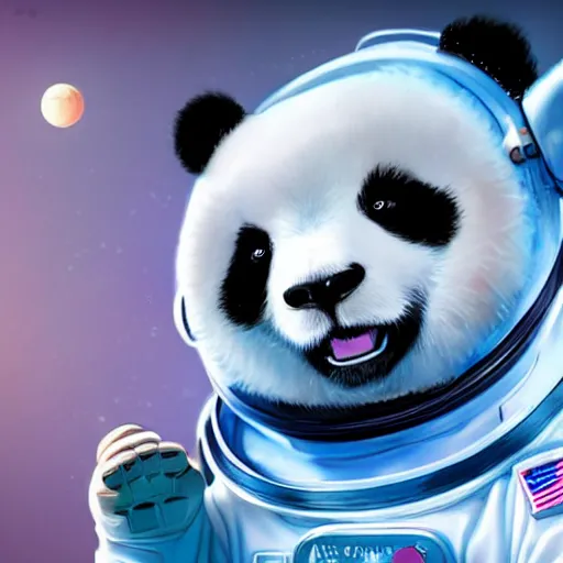 Prompt: a adorable panda in an astronaut suit in space, warm lighting with cool shadows, digital painting, detailed, trending on artstation, nebulas in background, in the style of dominik mayer thomas dubois, gaston bussiere, 8 k, octane render