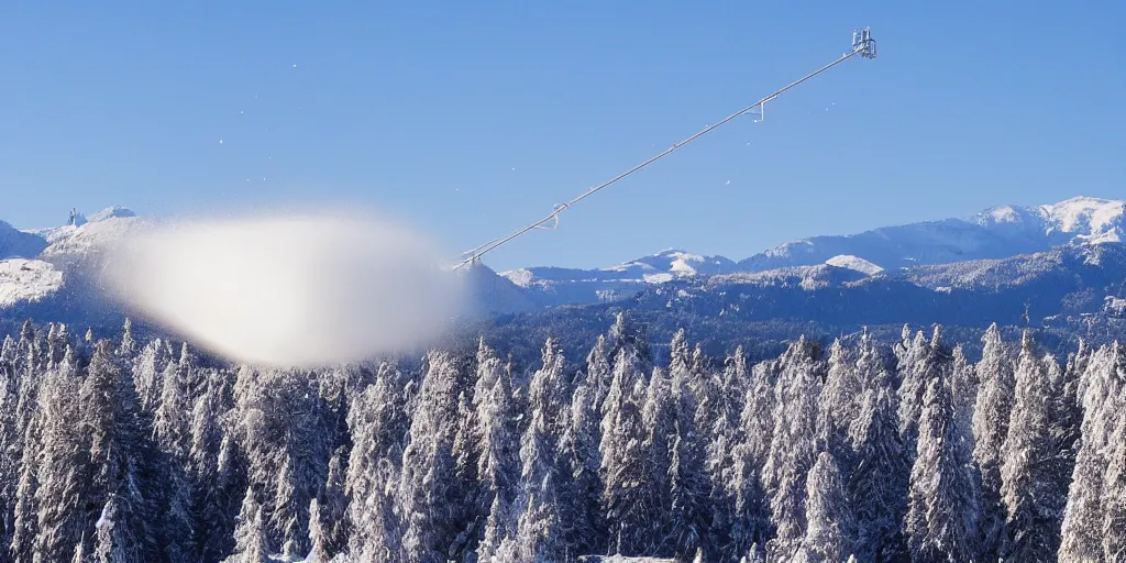 Image similar to snowgun, snowmaking, mountains at background, clear weather, 4 k,