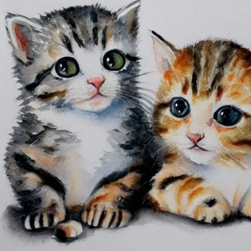 Image similar to cute kittens, watercolor, trending on artstation