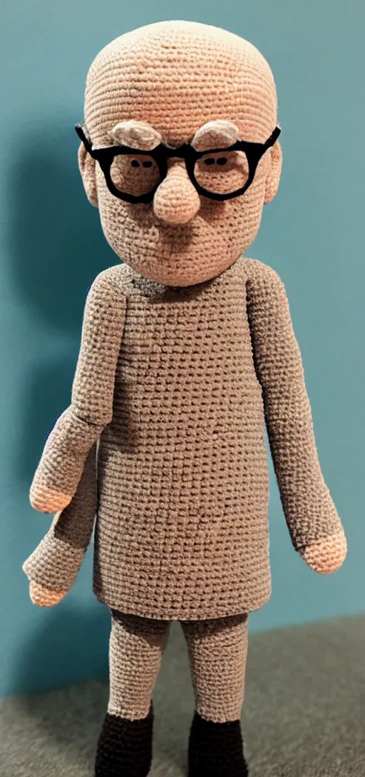 Image similar to A photorealistic Larry David crochet doll