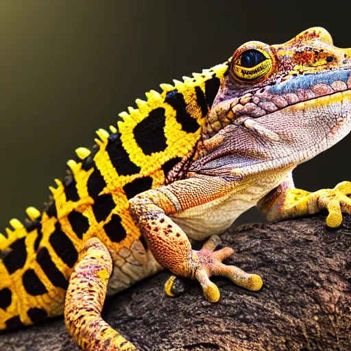 Image similar to single Tokay crocodile chameleon riding a lion, wildlife photography, National Geographic, 4k