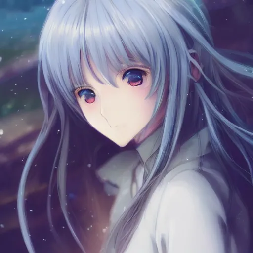 Prompt: a very beautiful anime girl, full body, long silver hair, sky blue eyes, full round face, short smile, casual clothes, ice snowy lake setting, cinematic lightning, medium shot, mid-shot, highly detailed, trending on Artstation, Unreal Engine 4k, cinematic wallpaper by Stanley Artgerm Lau, WLOP, Rossdraws, James Jean, Andrei Riabovitchev, Marc Simonetti, and Sakimichan