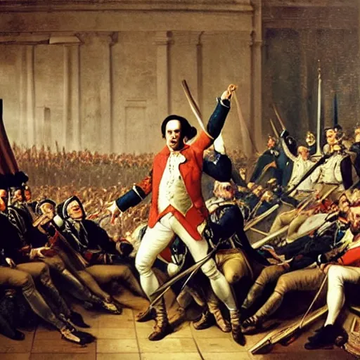 Image similar to François Hollande leads the French Revolution (1789), oil on canvas, 1882. Epic, grandiose, scale