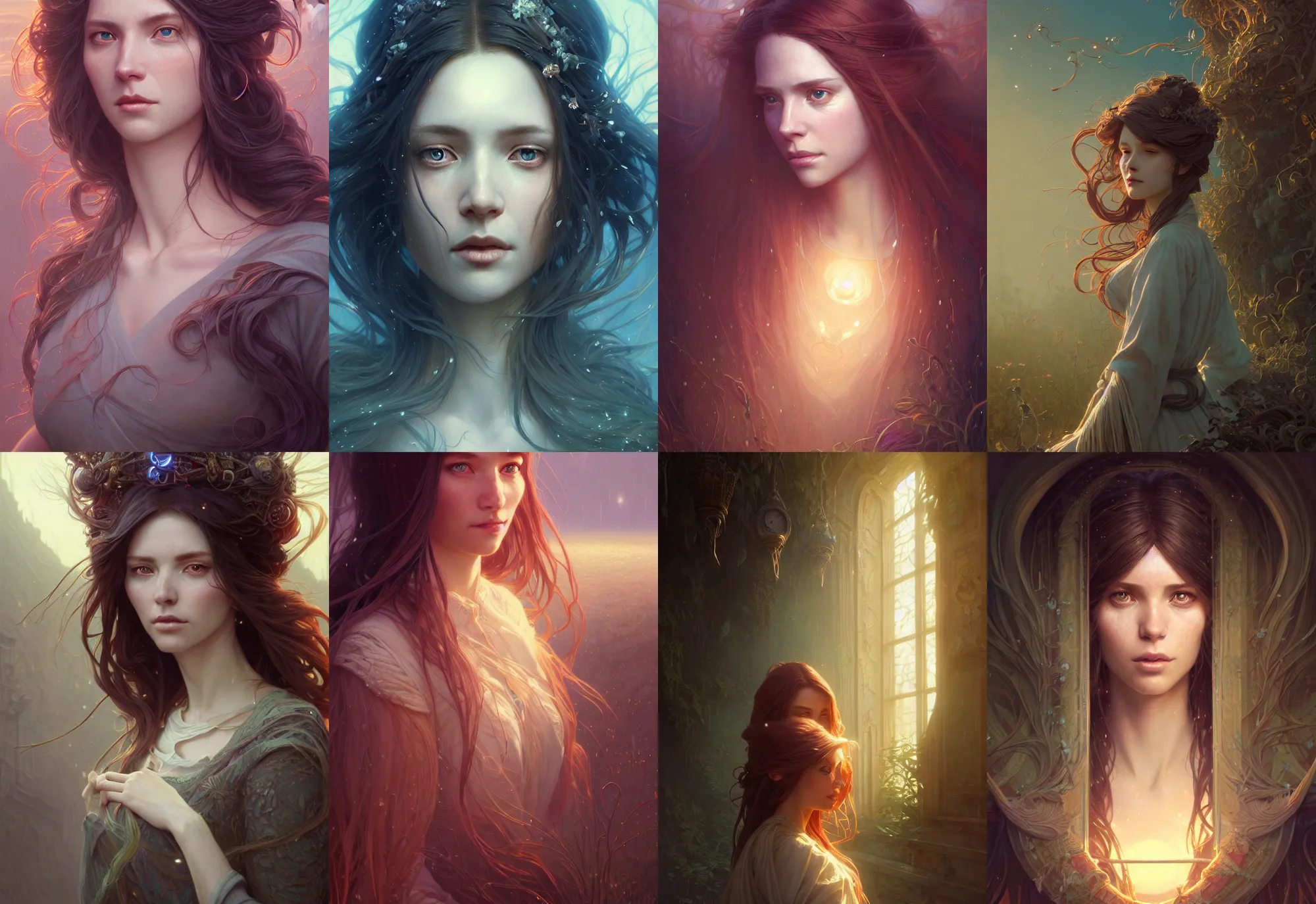 Image similar to highly detailed portrait of a woman with long hairs, stephen bliss, unreal engine, fantasy art by greg rutkowski, loish, rhads, ferdinand knab, makoto shinkai and lois van baarle, ilya kuvshinov, rossdraws, tom bagshaw, alphonse mucha, global illumination, radiant light, detailed and intricate environment