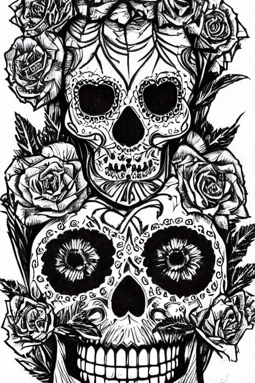 Prompt: illustration of a sugar skull day of the dead girl, art by mark riddick