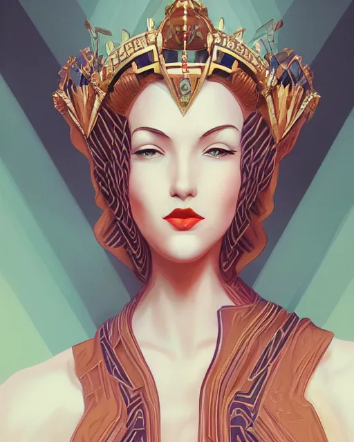 Image similar to portrait of a queen, art deco style, beautiful, elegant, mesmerizing, concept art, highly detailed, smooth, fantastical, artstation, trending, sana takeda