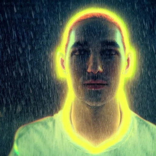 Image similar to human portrait made out of rain, beautiful, neon, epic detail, rendered in octane, unreal engine