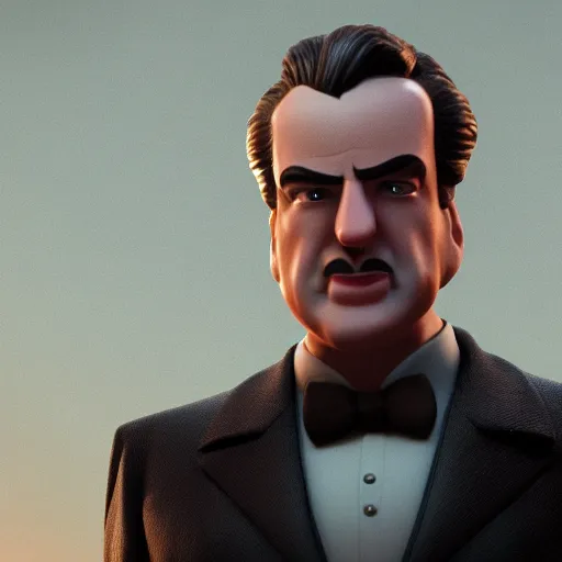 Prompt: don corleone as a pixar character : : unreal engine, octane render, 3 d render, photo - realistic, cg, visualisation, 4 k