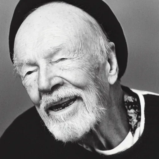 Prompt: close up of pete seeger's face at 1 0 0 years of age