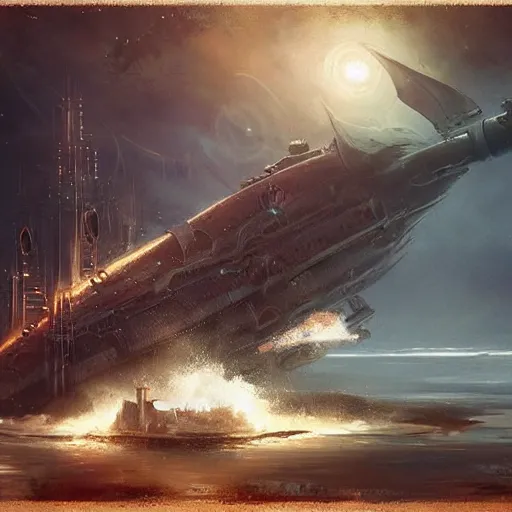 Prompt: A massive steampunk submarine, Magic the Gathering art, art by greg rutkowski, matte painting, trending on artstation, very detailed