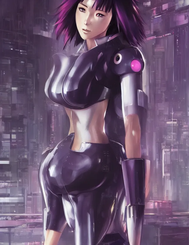 Image similar to a fullbody portrait of motoko kusanagi the major ghost in the shell : : stand alone complex, under repairs, maintenance : : by ilya kuvshinov, rossdraws, artgerm, sola digital arts, anti aliasing, raytracing : :